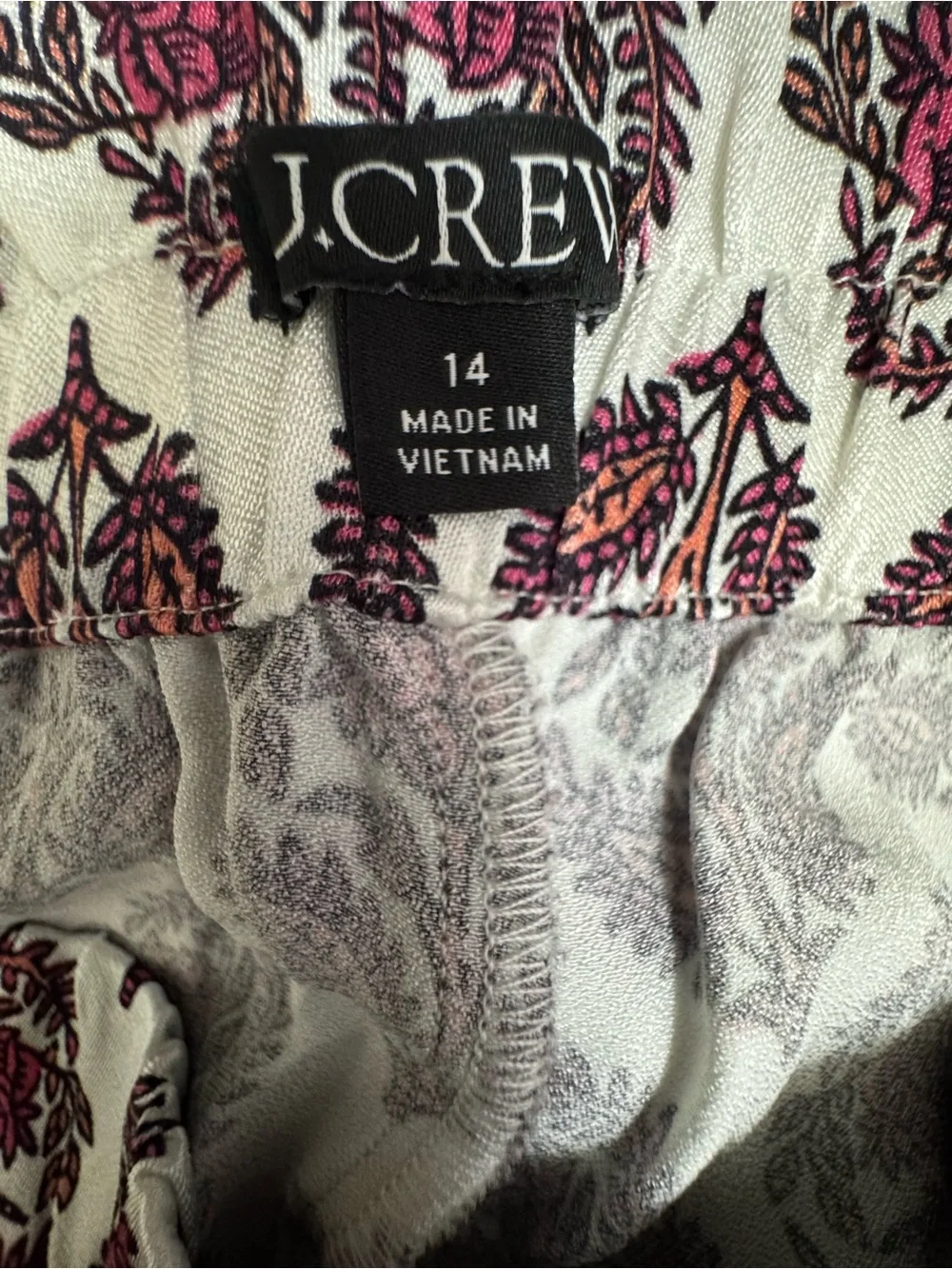 J. Crew Ivory Floral-Print Wide Leg Pants with Berry Accents